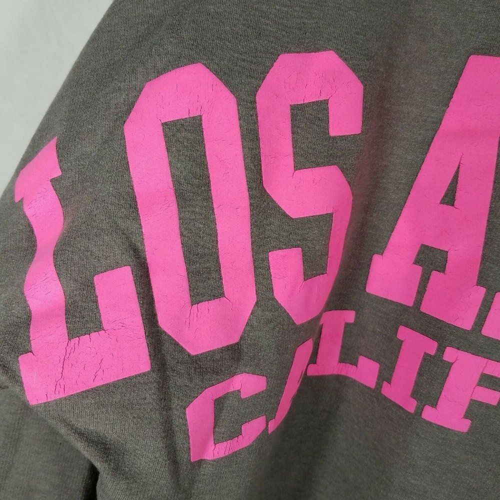 𝅺MIAMI Style Comfy Crewneck Sweatshirt Medium Los Angeles California Gray Pink - Picture 4 of 8